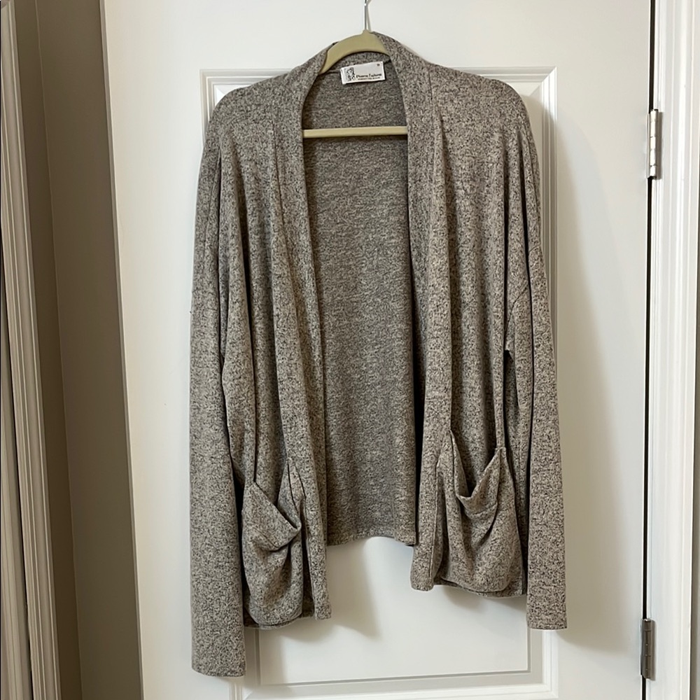 Gray Open Front Cardigan Sweater